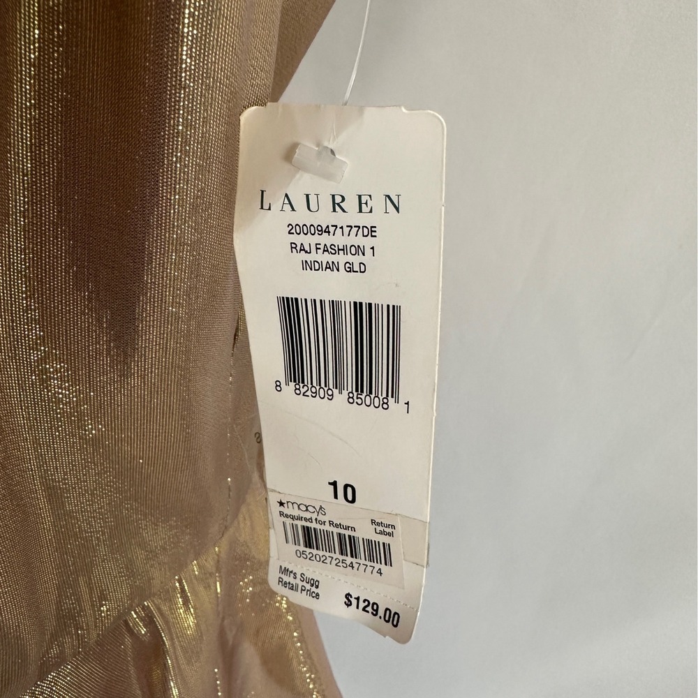 Lauren‎ Ralph Peplum Top Womens 10 Gold NWT Silk blend Metallic Ruffle Blouse - Picture 3 of 8